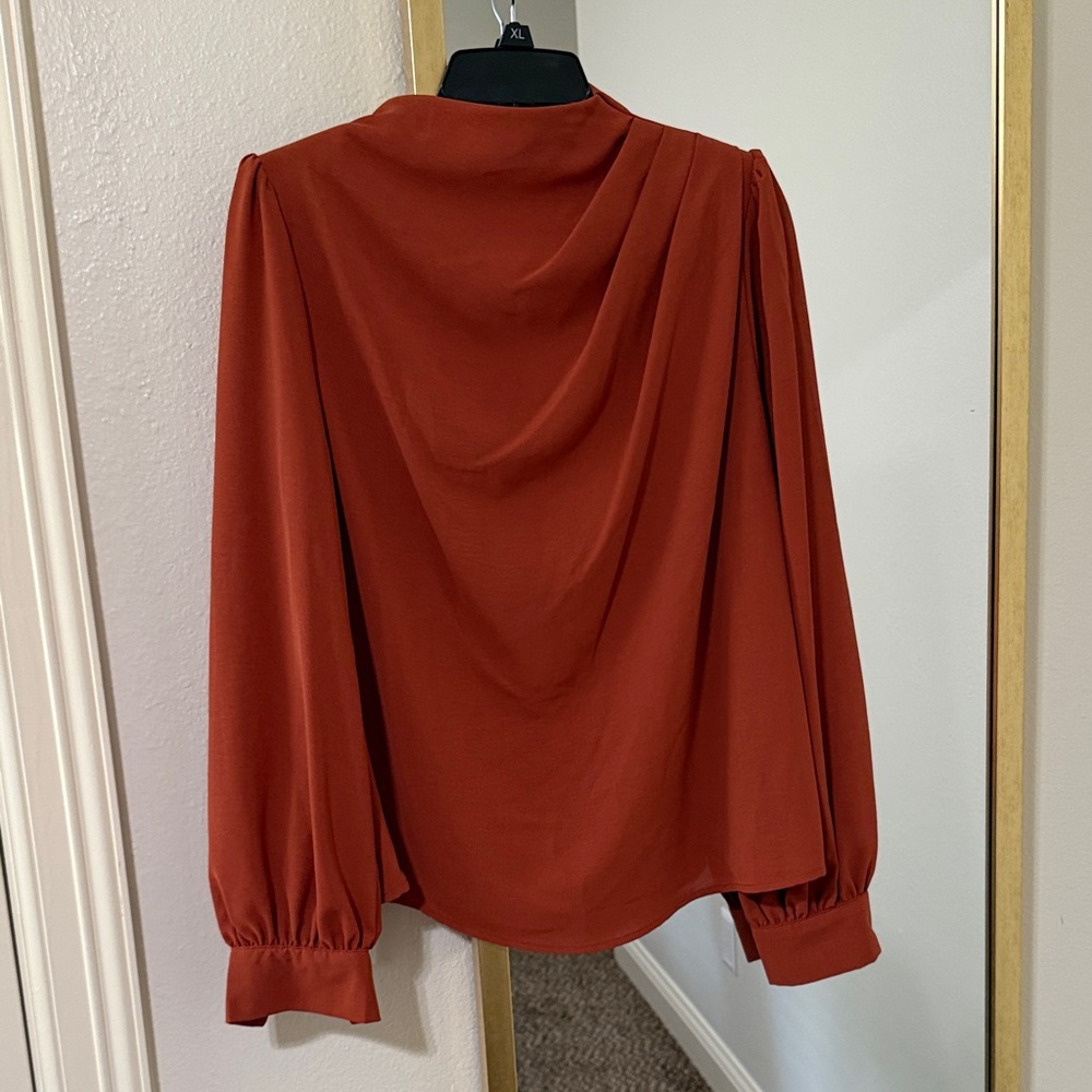 Draped Rust Long Sleeve Blouse